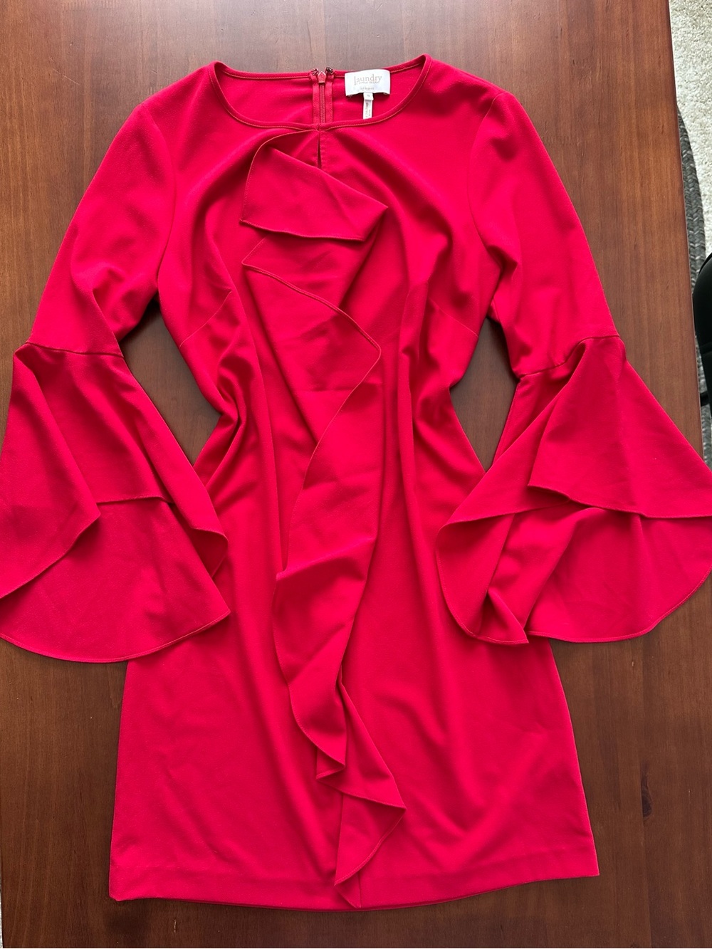 Laundry By Shelli Segal Red Ruffle Bell-Sleeve Mini Dress